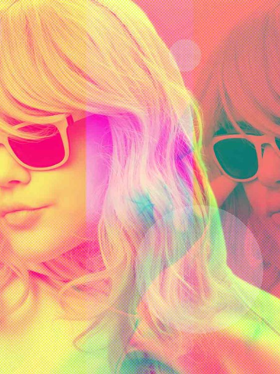 corporate psychedelic style image of woman wearing sunglasses